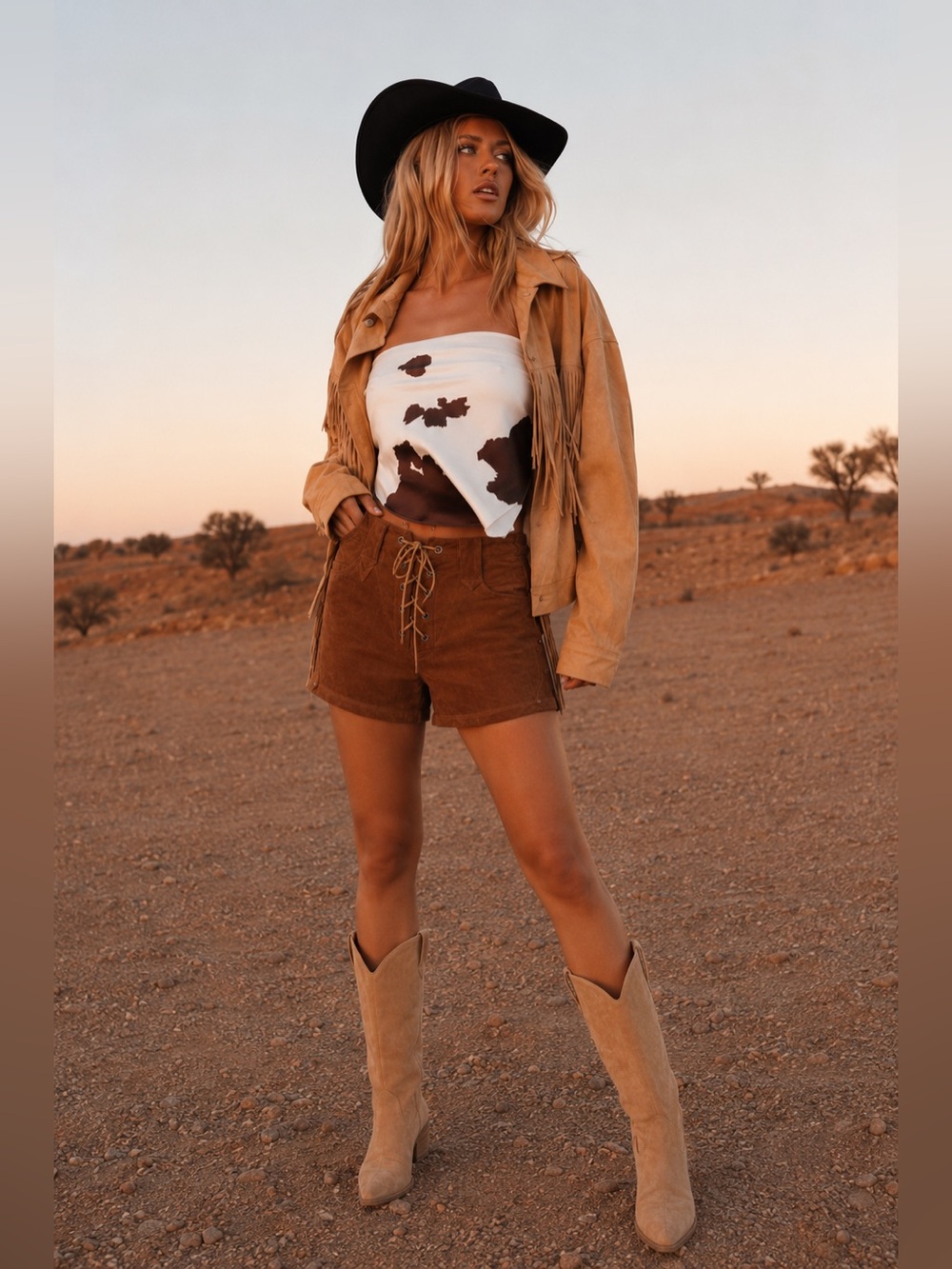 Festival Lace-Up faux Suede Shorts in Brown